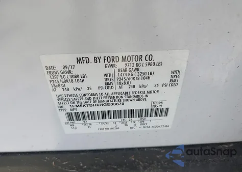 2017 Ford Explorer z USA, uszkodzony, nr VIN 1FM5K7BH6HGE08870